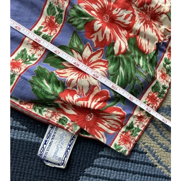 April Cornell Curtains Red Floral on Blue 4 Panels Farmhouse Cottage 35 X 51
